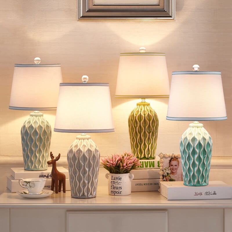 Moderne einfache Stoff-Eisriss-Keramik 1-Licht-Tischlampe 