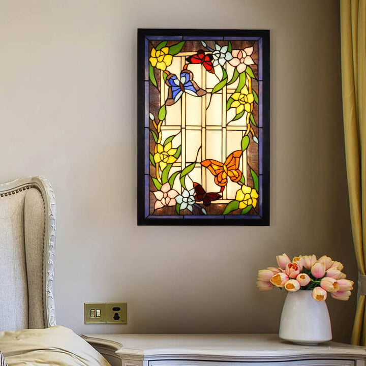 Luz de pared decorativa mural LED rectangular de vidrio teñido Tiffany 