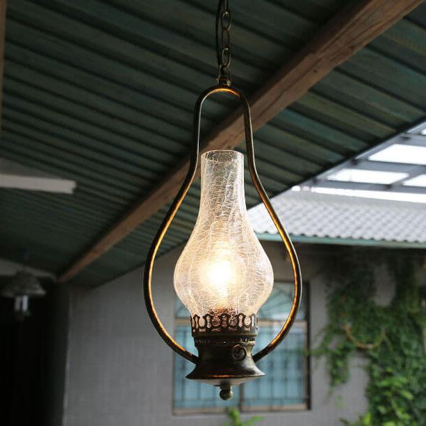 Vintage Kerosene Cracked Glass Shade 1-Light Pendant Light