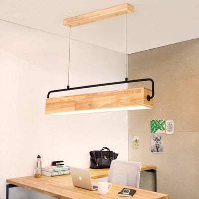 Nordischer minimalistischer rechteckiger LED-Kronleuchter aus Massivholz 