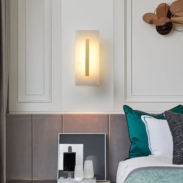 Luxuriöse Chinesische Marmor Quadratische Messing 1-Licht LED Wandleuchte Lampe 