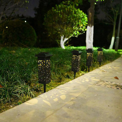 Outdoor Solar Hollow Square Column LED Patio Lawn Ground Plug Light