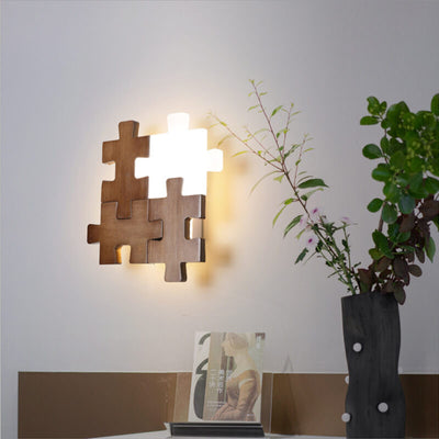 Nordic Wood Puzzles 1-Light LED Wall Sconce Lamp