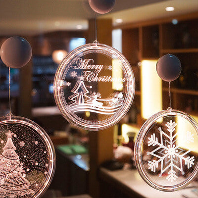 Weihnachtliche LED-Acryl-Dekoration mit runder Saugnapfleuchte 