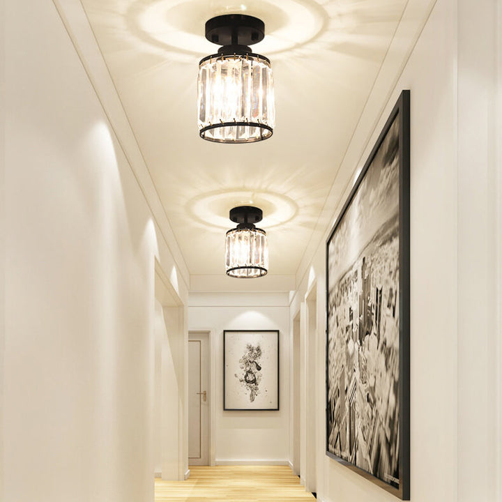 Moderne Eisenkristall Zylindrische 1-Licht Semi-Flush Deckenleuchte 