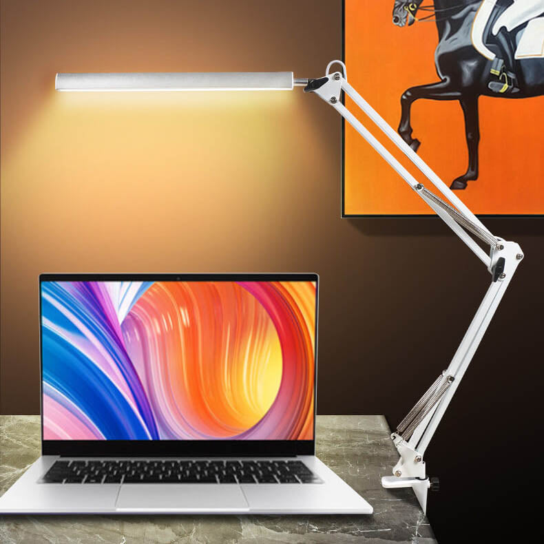Lampe de bureau de lecture USB à pince à bras long pliable à LED pour protection des yeux
