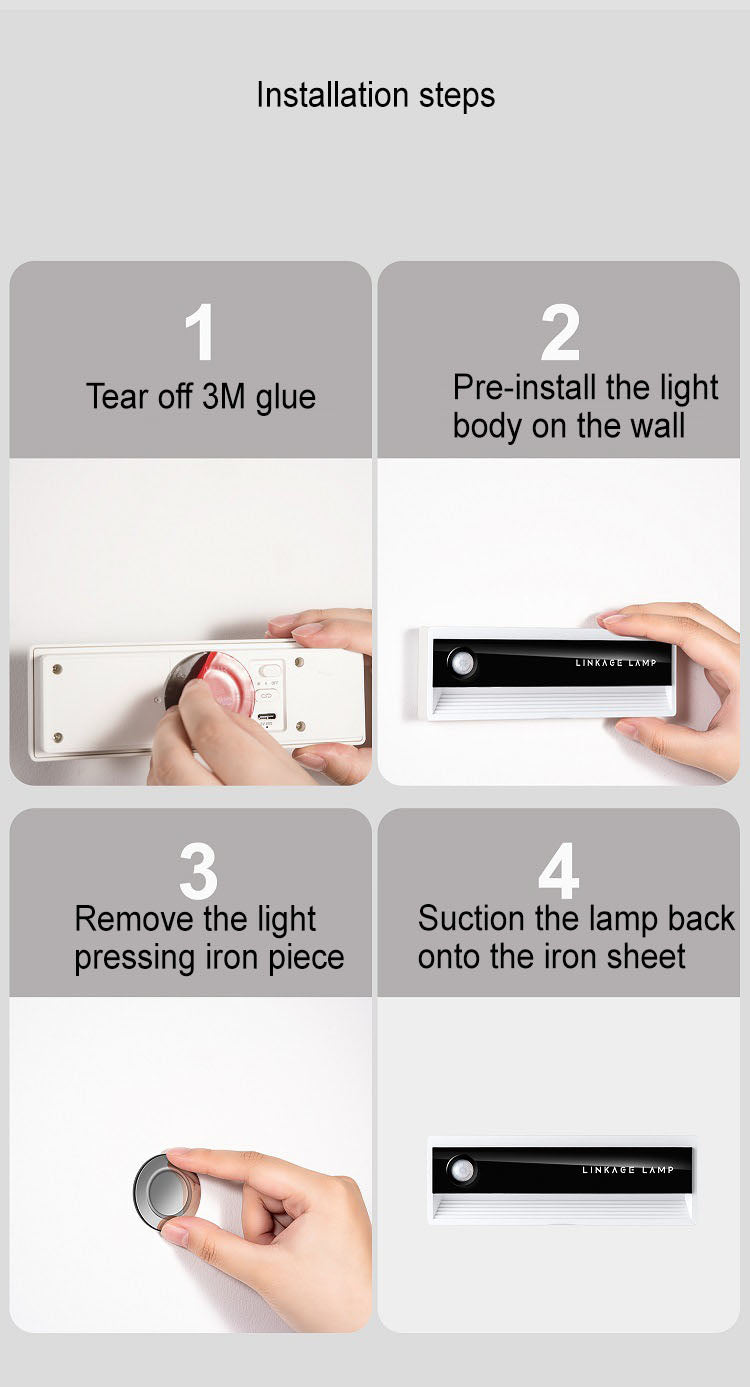 ضوء ليلي ذكي بجسم مستشعر شحن USB مع شفط مغناطيسي LED 