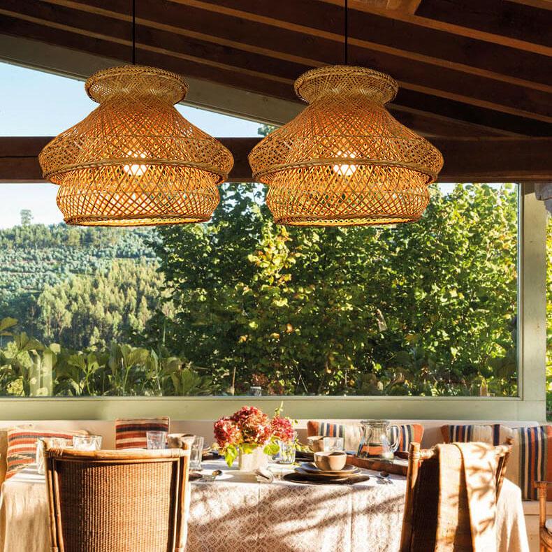 Vintage Bamboo Weaving Multi-Layered Dome 1-Light Pendant Light