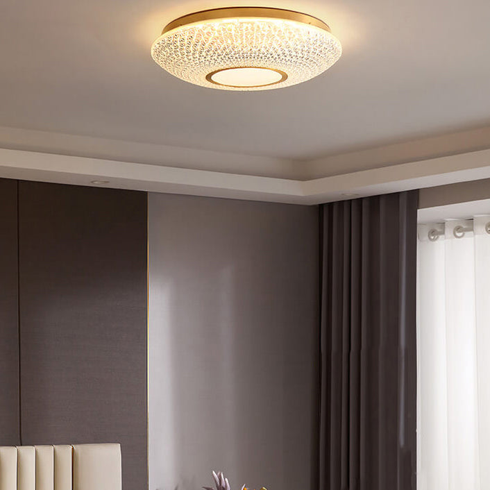 Modern Luxury Round Bowl Shaped Brass LED Flush Mount Ceiling Light