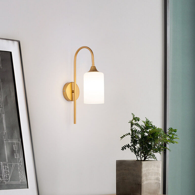 Modern Minimalist Glass Cylindrical Shade Bending Arm 1-Light Wall Sconce Lamp