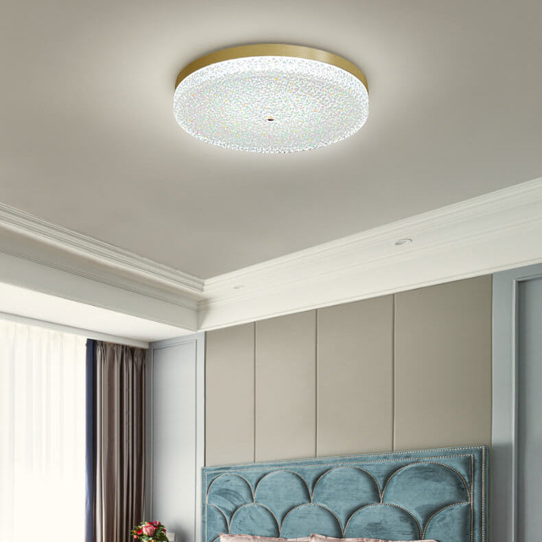 Modern Glass Brass Round LED Flush Mount Ceiling Light