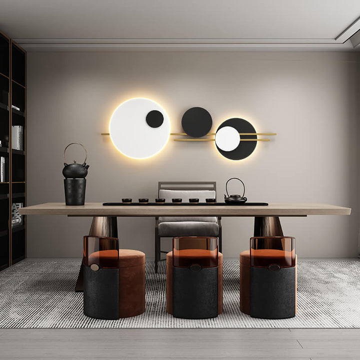 Modern Minimalist Round Iron Faux Leather LED Decorative Wall Mural Lamp for Living Room