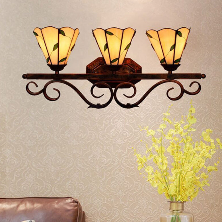 Lámpara de Aplique de Pared de 3 Luces de Vidrio Tiffany Hoja Europea 