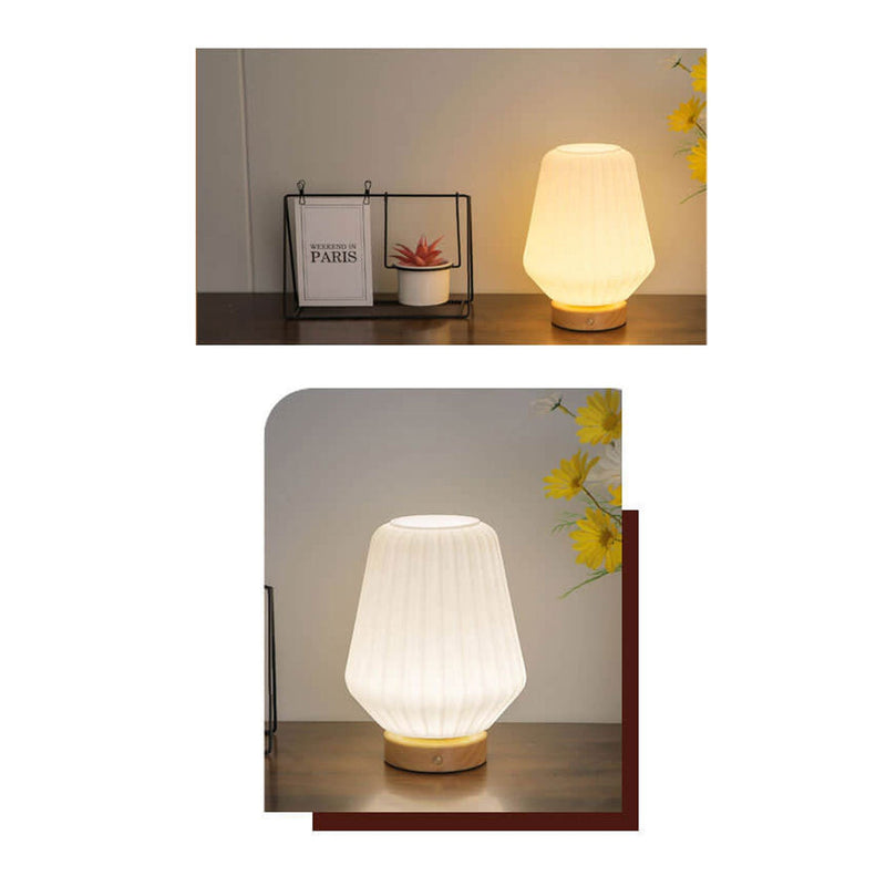 Nordic Milk White Pleated Stripes Glass Rhombus 1-Light Table Lamp