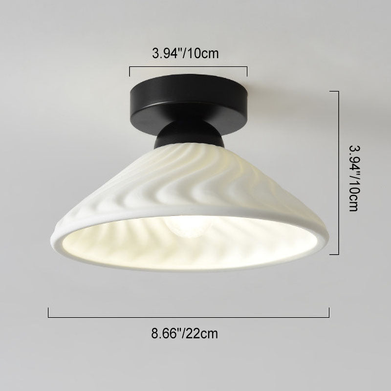 Nordic Minimal Textured Ceramic Cone Round 1-Light Semi-Flush Mount Ceiling Light