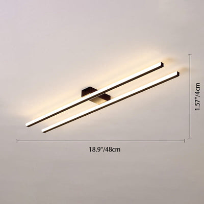 Modern Minimalist Geometric Dual Straight Line LED Semi-Flush Mount Ceiling Light For Hallway