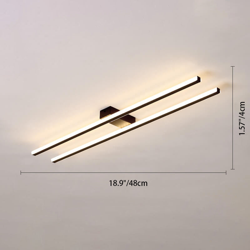 Modern Minimalist Geometric Dual Straight Line LED Semi-Flush Mount Ceiling Light For Hallway