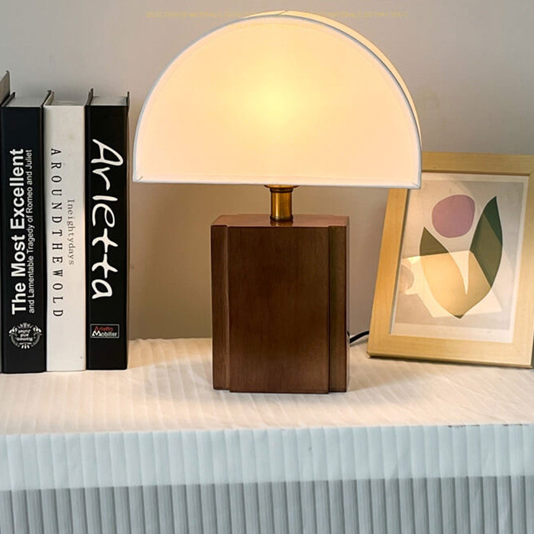 Vintage Halbkreis Stoff Holzsockel 1-Licht Tischlampe 