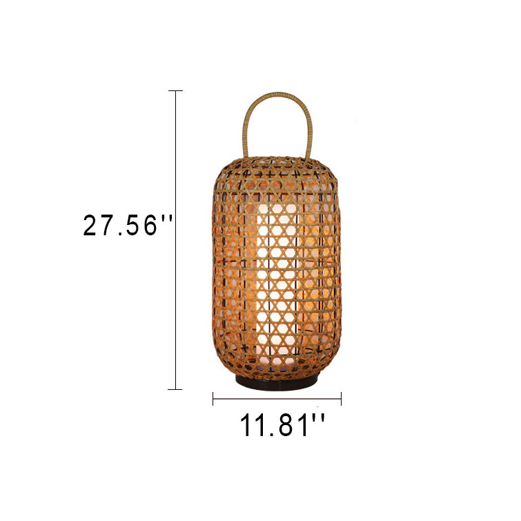 Modern Rattan Weaving Cylinder Outdoor Waterproof Floor Lamp