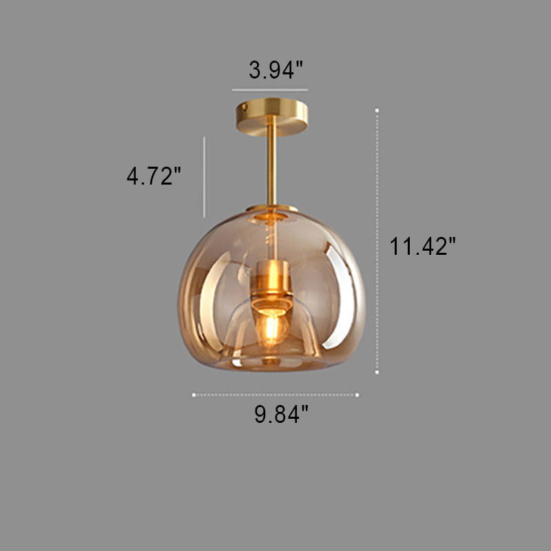 Japanische minimalistische Glas-Eisen-Woodgrain-Deckenleuchte mit 1 Licht, halbbündige Montage