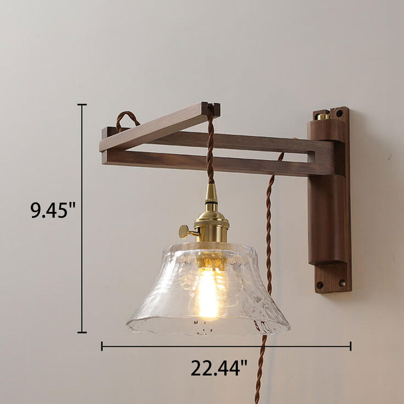 Japanese Vintage Glass Wooden 1-Light Wall Sconce Lamp