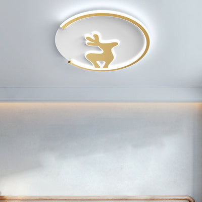 Nordic Creative Moose Thin Round Kids LED Flush Mount Ceiling Light