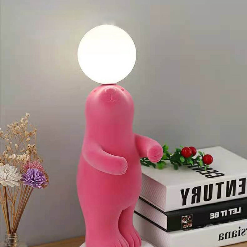 Creative Cartoon Pink Bear Ball Resin 1-Light Table Lamp