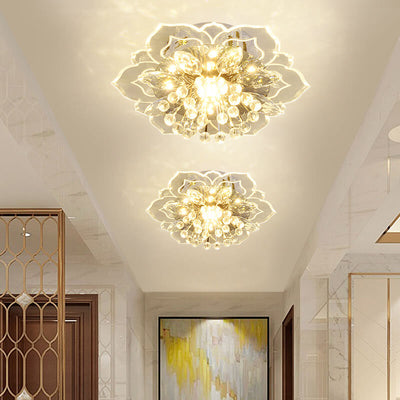 Modern Crystal Flower Shape LED Flush Mount Ceiling Light