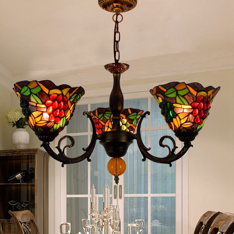 Tiffany Rustic Fruits Stained Glass 3-Light Chandelier