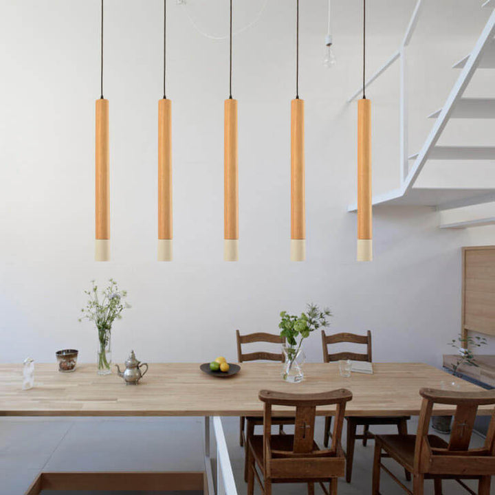 Lámpara colgante LED de 1 luz cilíndrica recta de madera maciza simple 