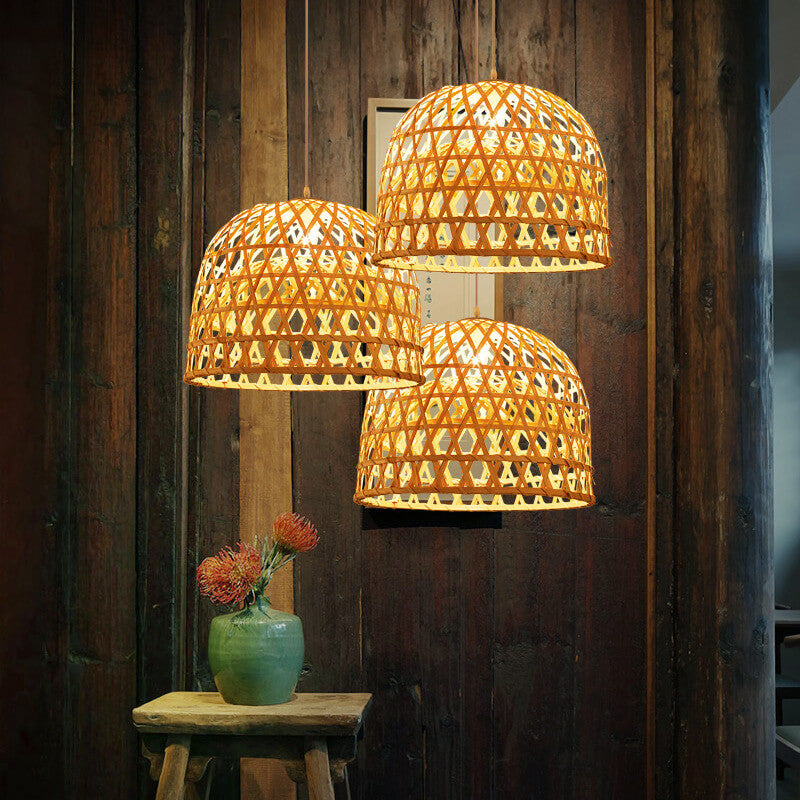 Modern Bamboo Weaving Dome Shape 1-Light Pendant Light