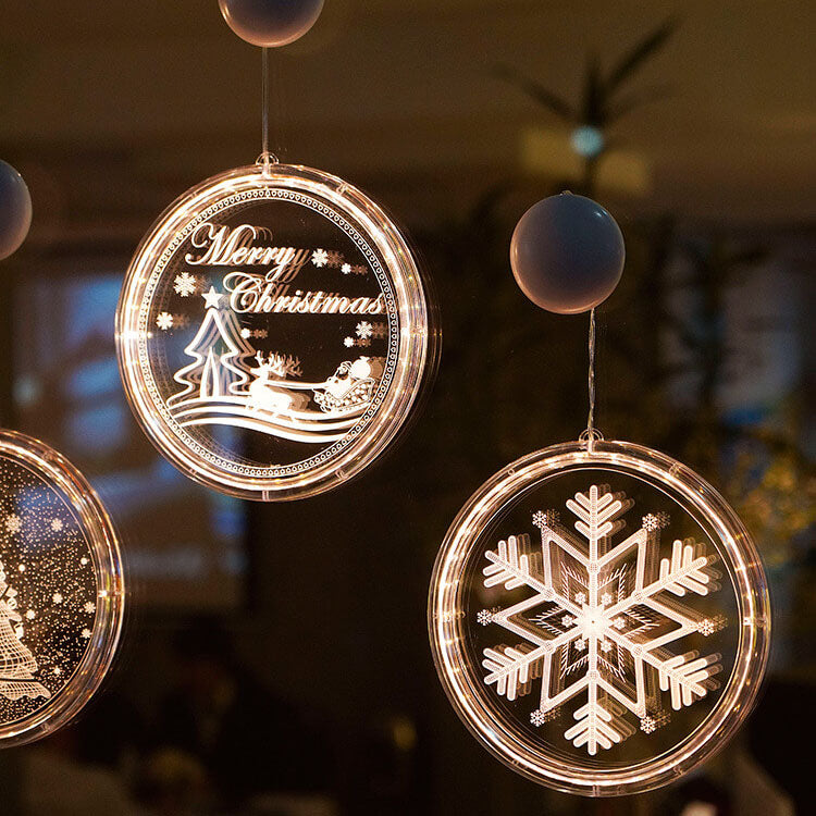 Weihnachtliche LED-Acryl-Dekoration mit runder Saugnapfleuchte 