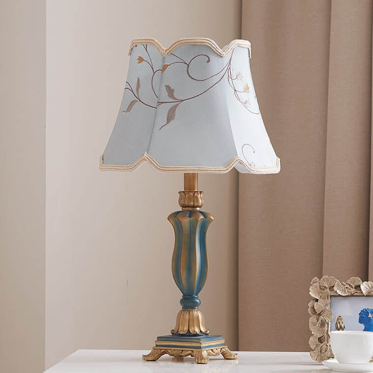Round Fabric Resin Base Classical 1-Light Table Lamp