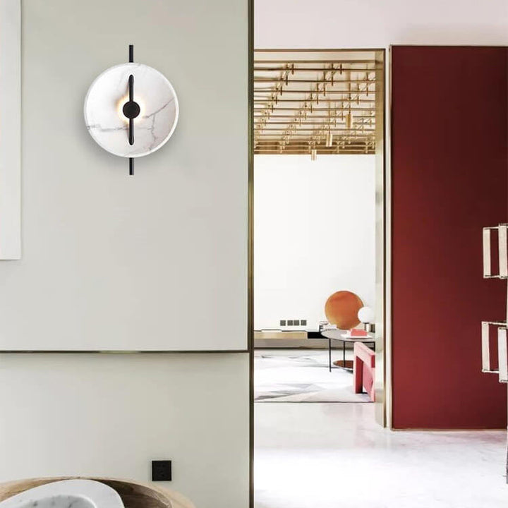 Moderne minimalistische runde LED-Wandleuchte aus Harz, Marmor und Eisen für das Wohnzimmer 