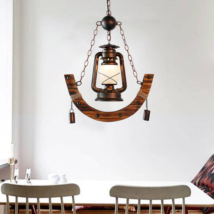 Vintage Bamboo Weaving Horse Lamp 1-Light Kerosene Pendant Light