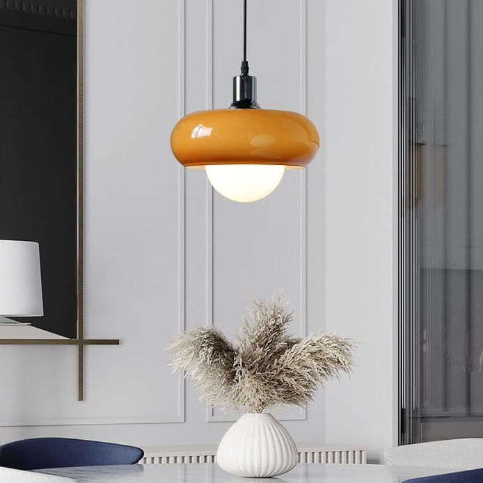 Lustre suspendu vintage en verre à 1 lumière en forme de dôme 