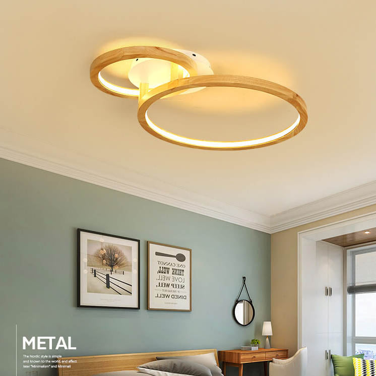 Nordic Wooden 2-Circle Ring LED Flush Mount Ceiling Light