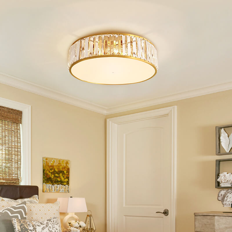 Modern Brass Crystal Round 3/4 Light Flush Mount Ceiling Light