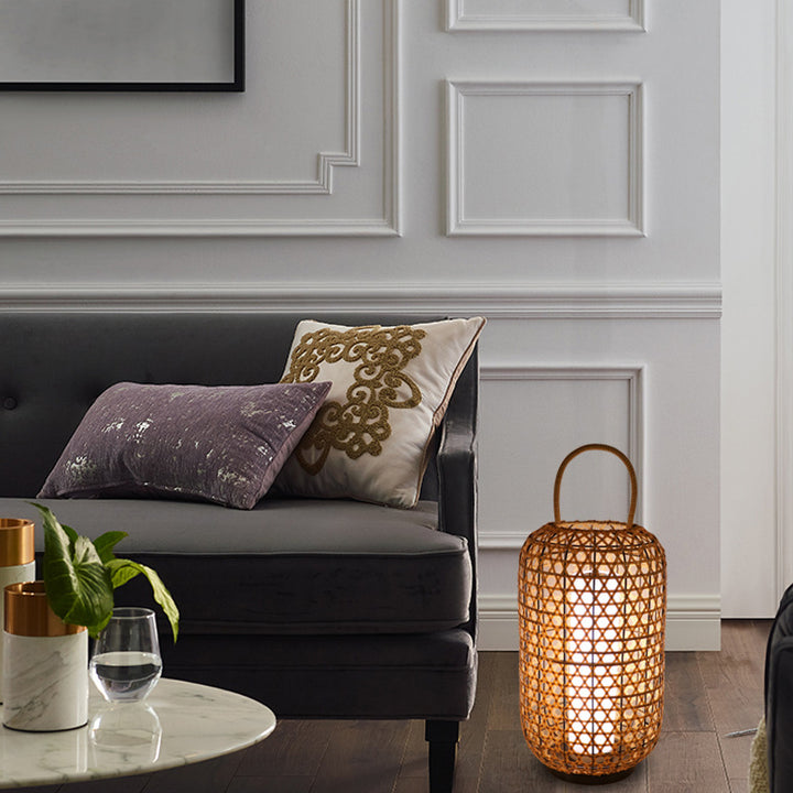 Moderne Rattan-Weberei Zylinder Outdoor Wasserdichte Stehlampe 
