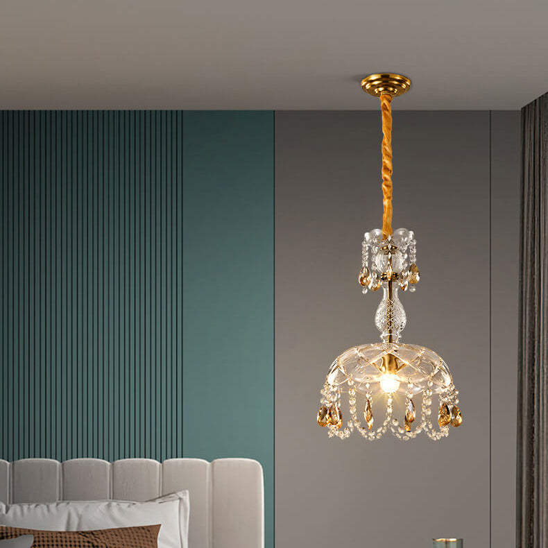 Moderne Luxus Kristall Hängedome 1-Licht Pendelleuchte 
