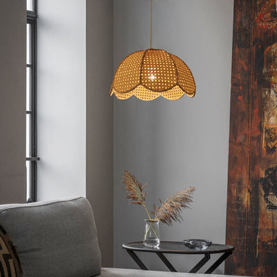 Nordic Rattan Weaving Scallop Dome 1-Light Pendant Light