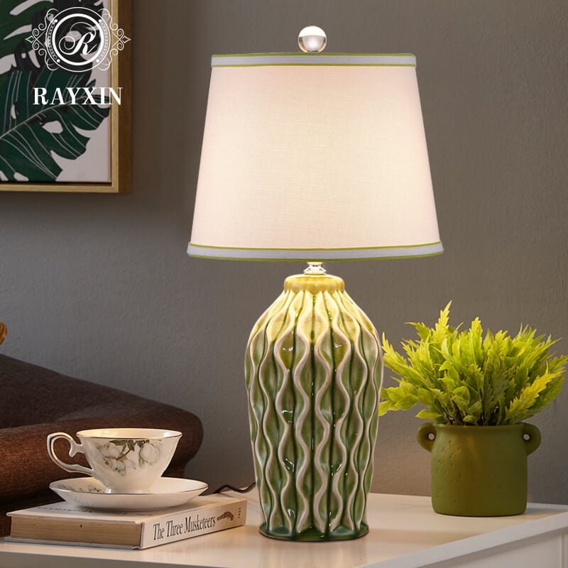 Moderne einfache Stoff-Eisriss-Keramik 1-Licht-Tischlampe 