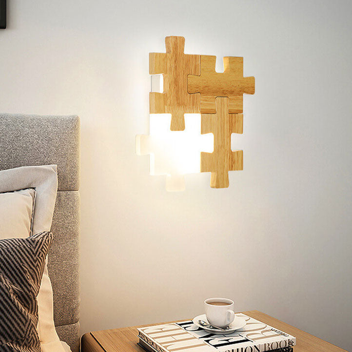 Nordic Wood Puzzles 1-Light LED Wall Sconce Lamp