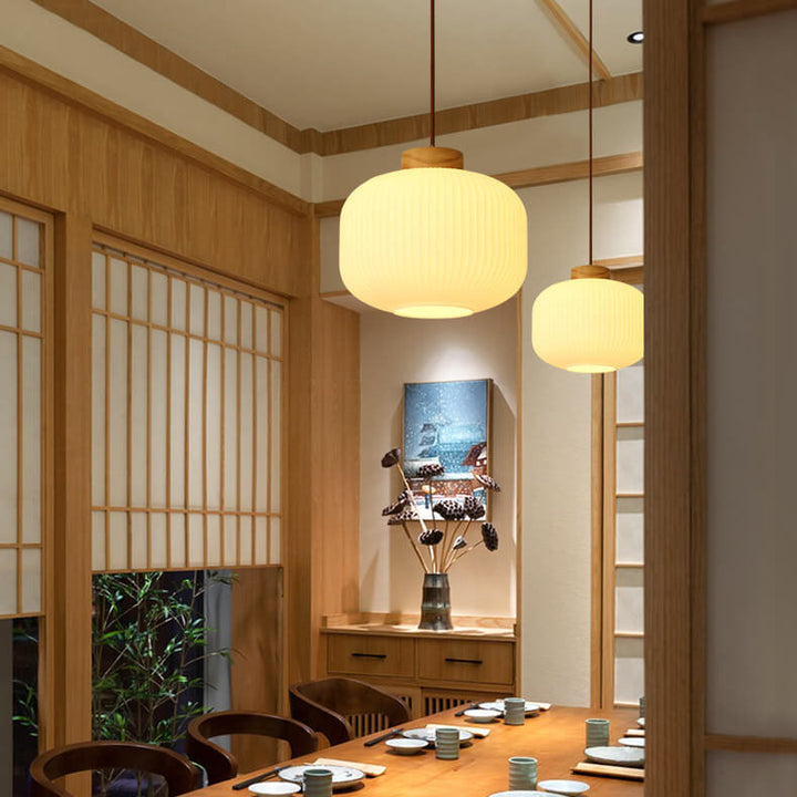 Retro Weiß gestreiftes Glasgefäß 1-Licht Japanische Pendelleuchte 