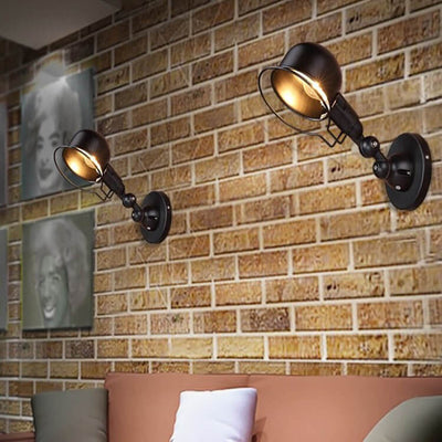 Industrial Iron Dome Shade Rotatable 1-Light Wall Sconce Lamp