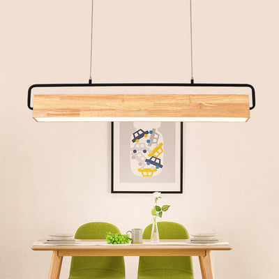 Nordischer minimalistischer rechteckiger LED-Kronleuchter aus Massivholz 