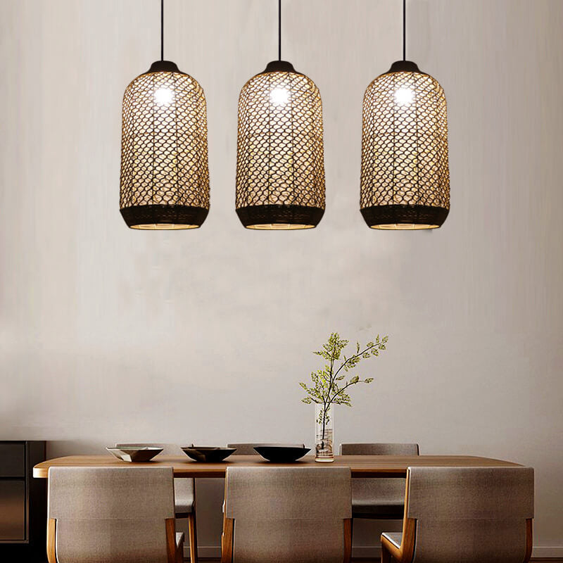 Retro Hemp Rope Weaving Column 1-Light Pendant Light