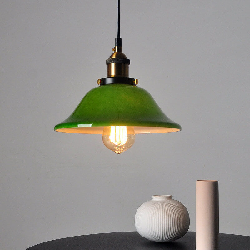 Vintage Green Glass Dome 1-Light Pendant Light