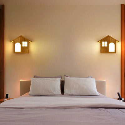 Modern Wooden Small House LED Japanese Decorative Wall Sconce Lamp