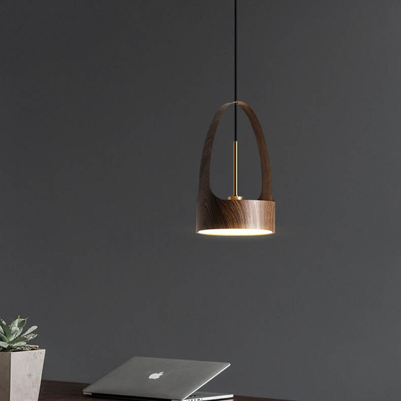 Modern Wood Grain Handle 1-Light  LED Pendant Light